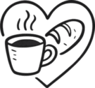 Heart Logo with Bread and Coffee mug in the middle