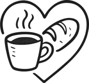 Heart Logo with Bread and Coffee mug in the middle