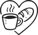 Heart Logo with Bread and Coffee mug in the middle